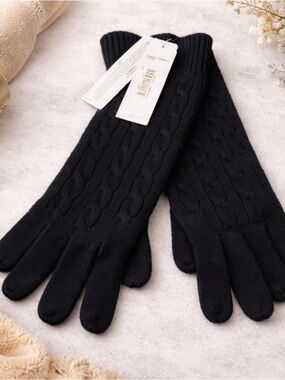 Pendleton Cashmere Cable Knit Gloves Black NWT Long Forearm Luxury Winter